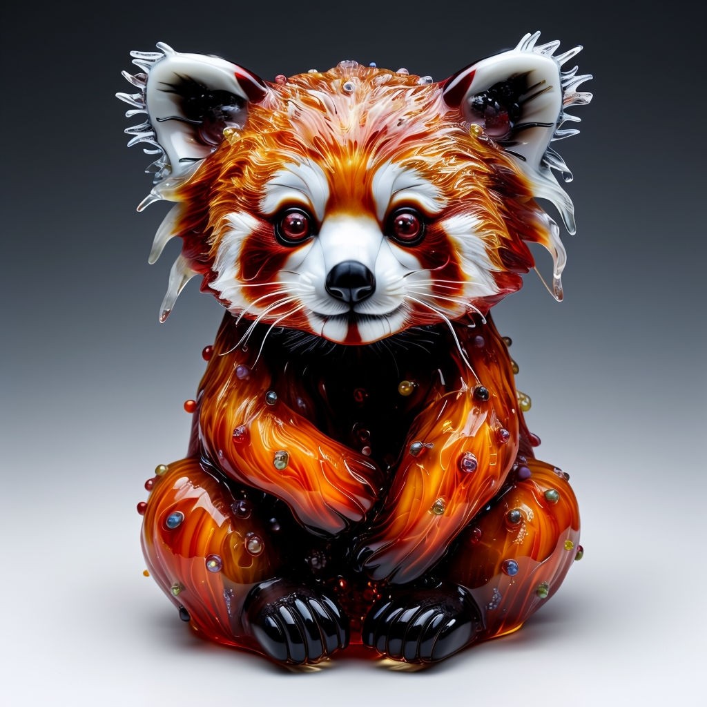 Vibrant Red Panda Glass Sculpture Photography Art - Playground