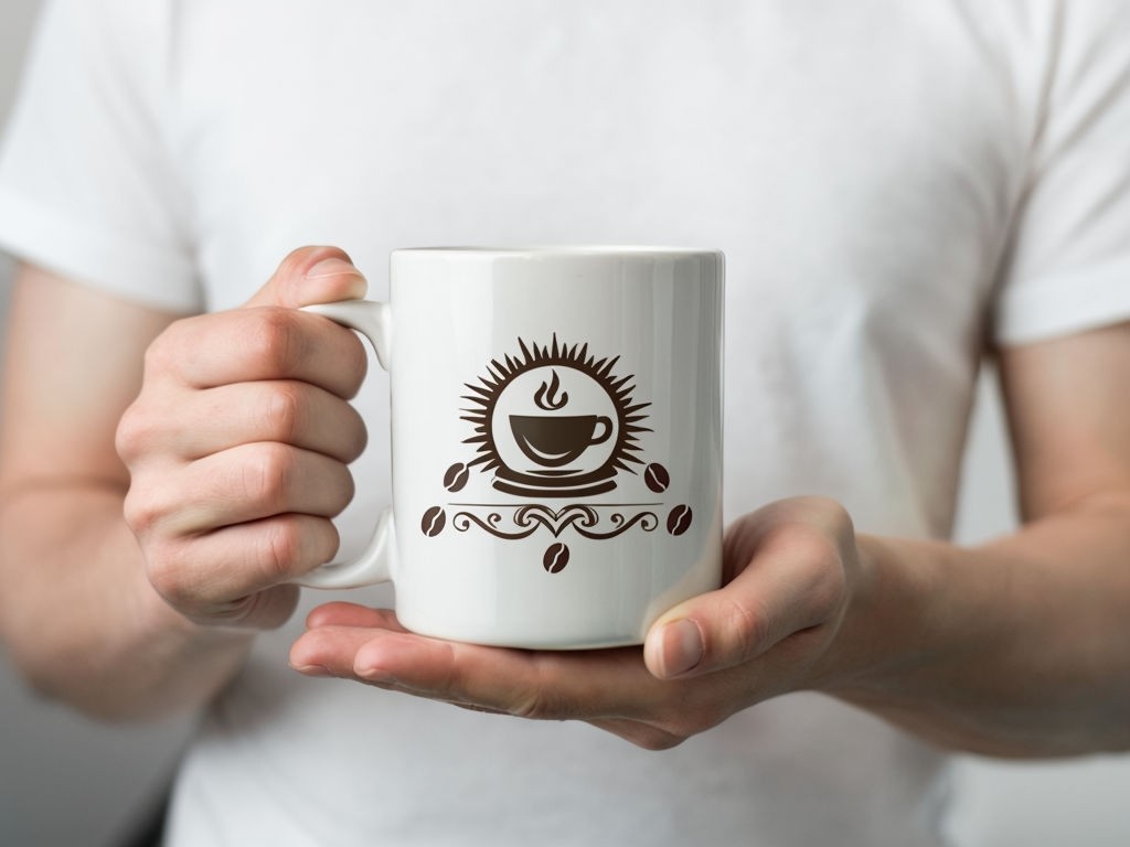 Elegant Coffee Mug with Logo Design Close-Up Photography Art