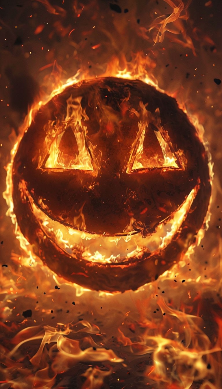 Fiery Smiley Face Digital Artwork with Intense Flames Poster