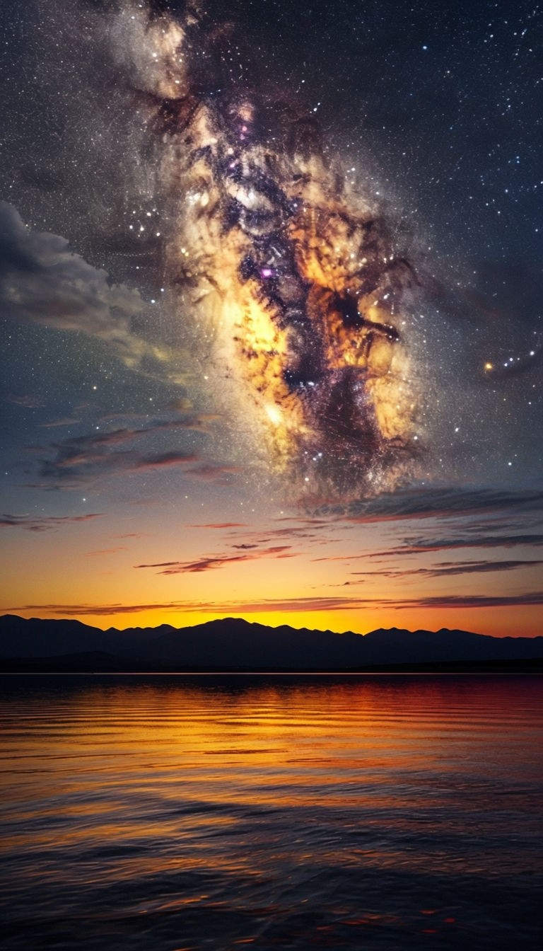 Breathtaking Sunset to Night Landscape with Milky Way Poster