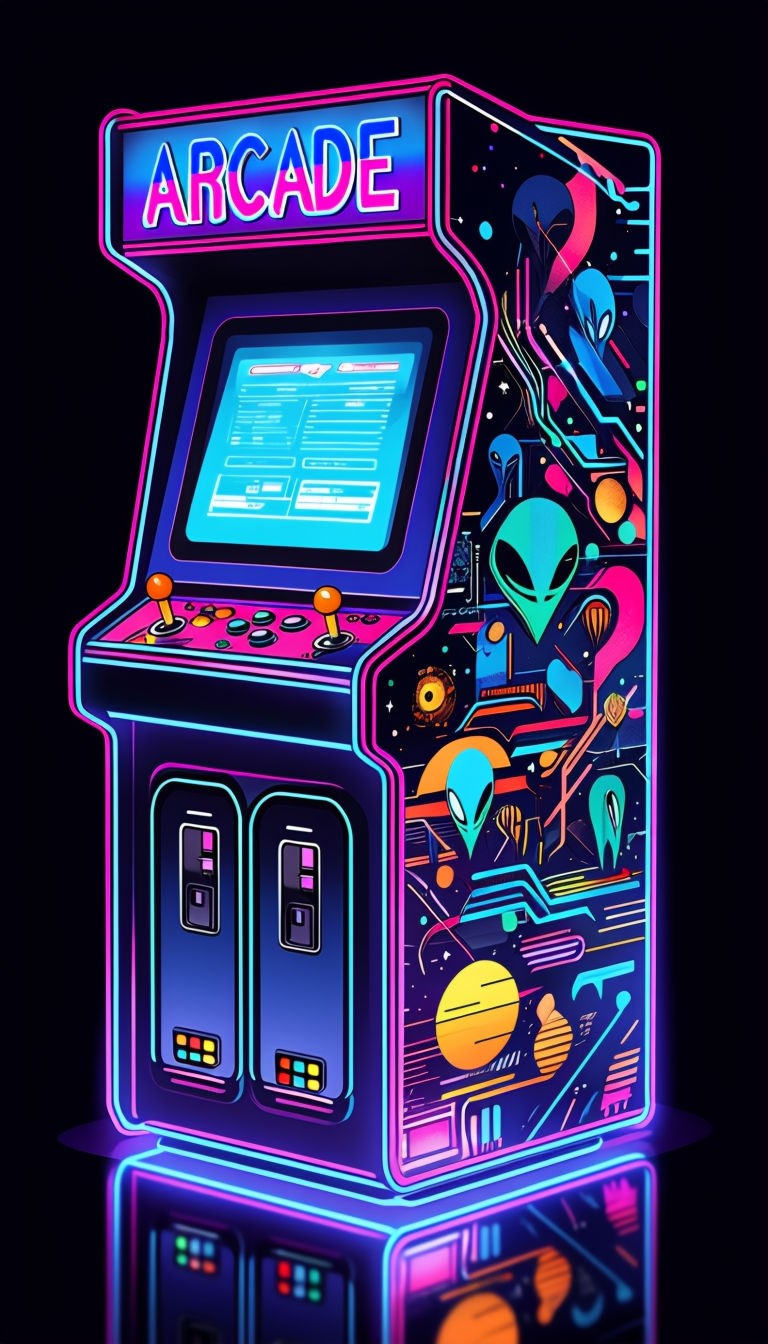 Neon Retro Arcade Machine Illustration Art