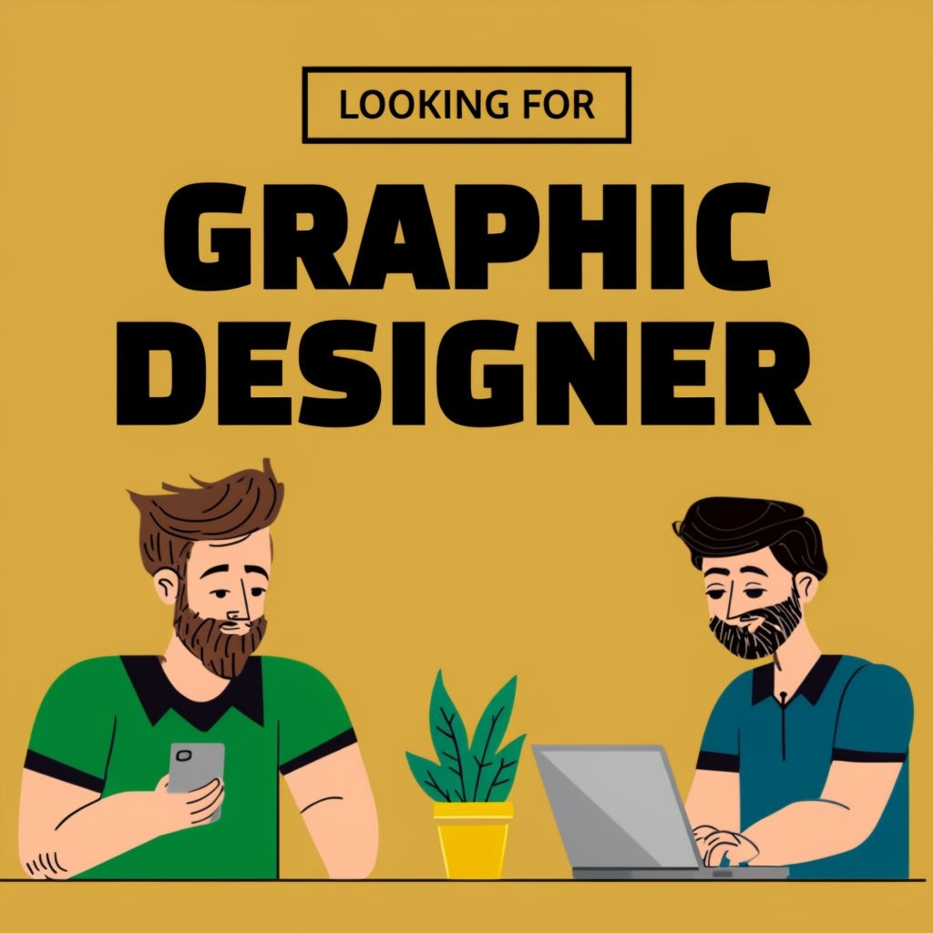 Cartoon Advertisement for Graphic Designer with Vibrant Characters Social Media Post