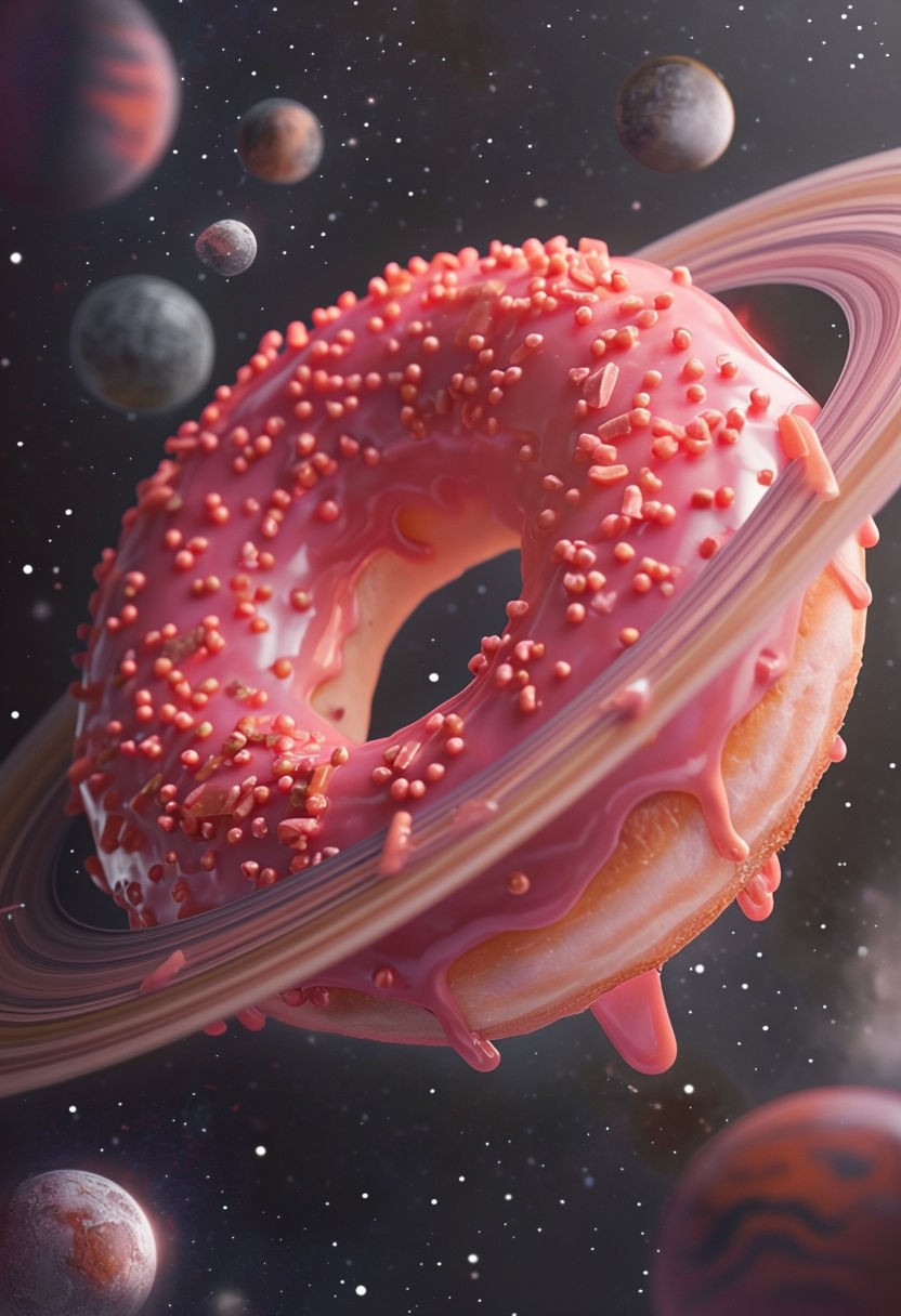 Cosmic Whimsical Pink Donut Digital Art Poster