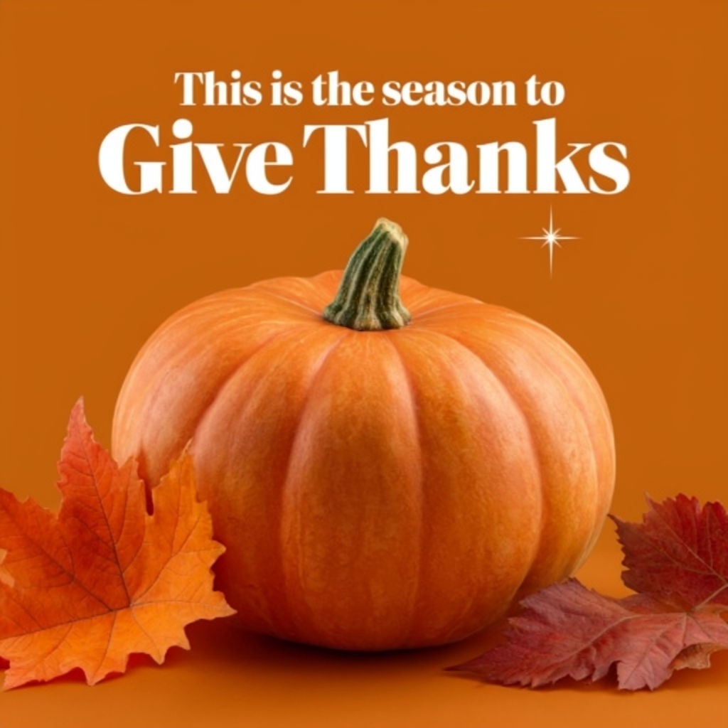 Pumpkin and Autumn Leaves 'Give Thanks' Graphic