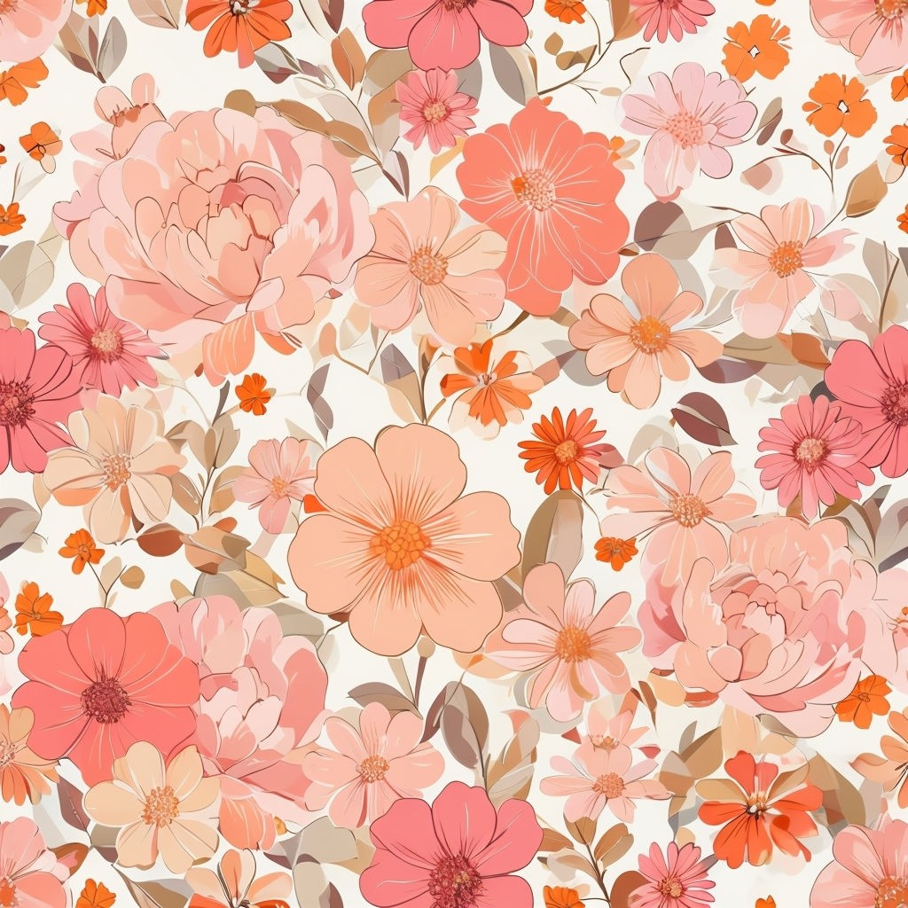 Vibrant Floral Peach and Coral Seamless Pattern