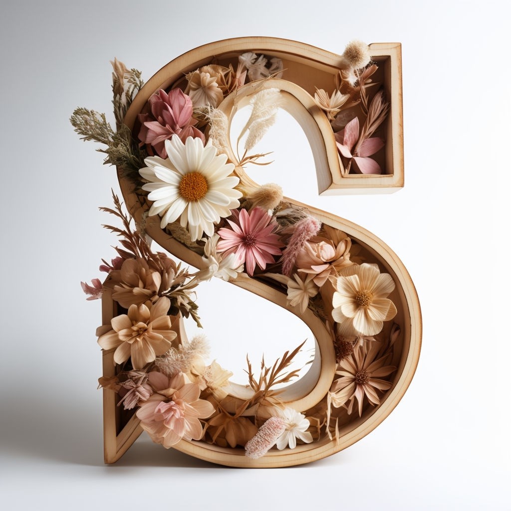 Floral Monogram 'S' Design with Wooden Texture Art