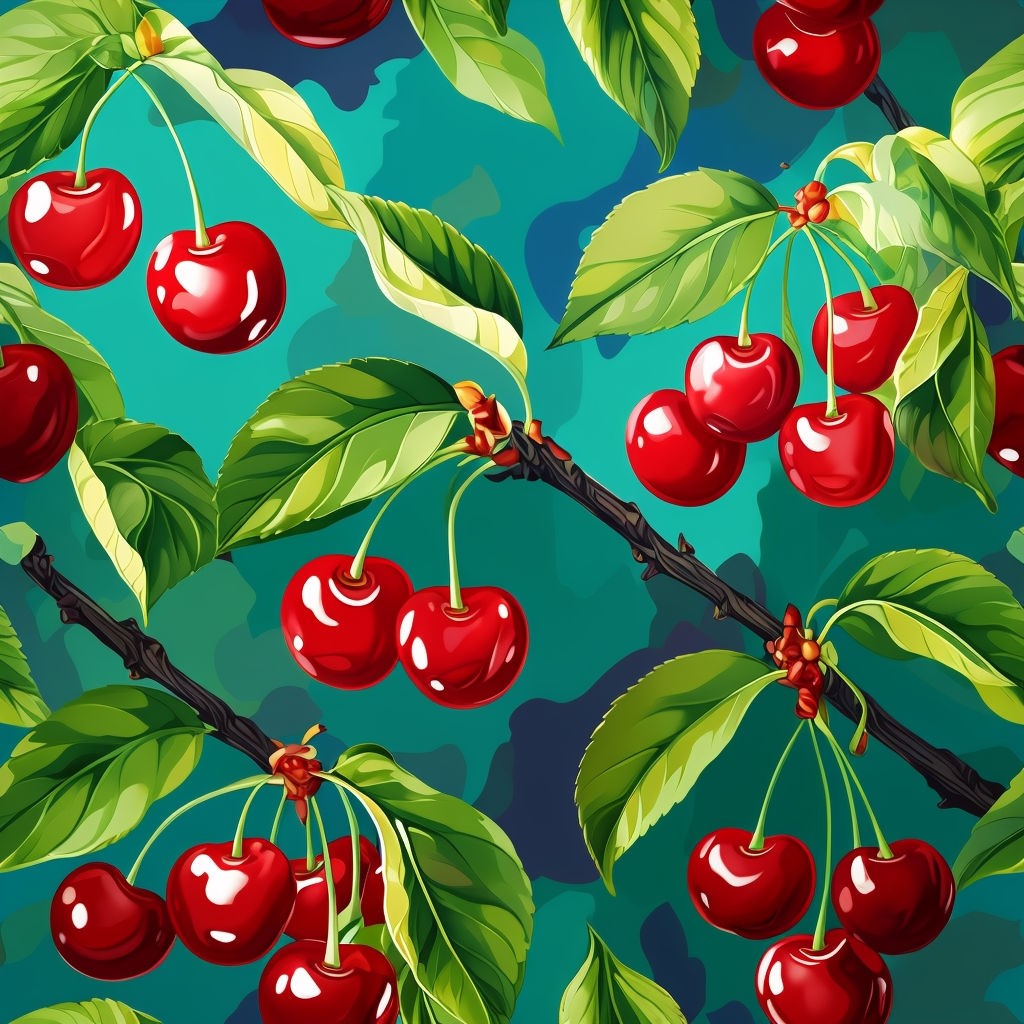 Vibrant Cherry Branch Seamless Pattern Design Art