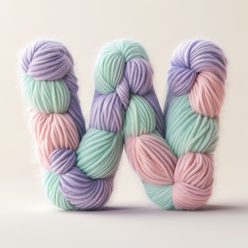 Whimsical Pastel Yarn Monogram Design for Soft Letters W and M Art