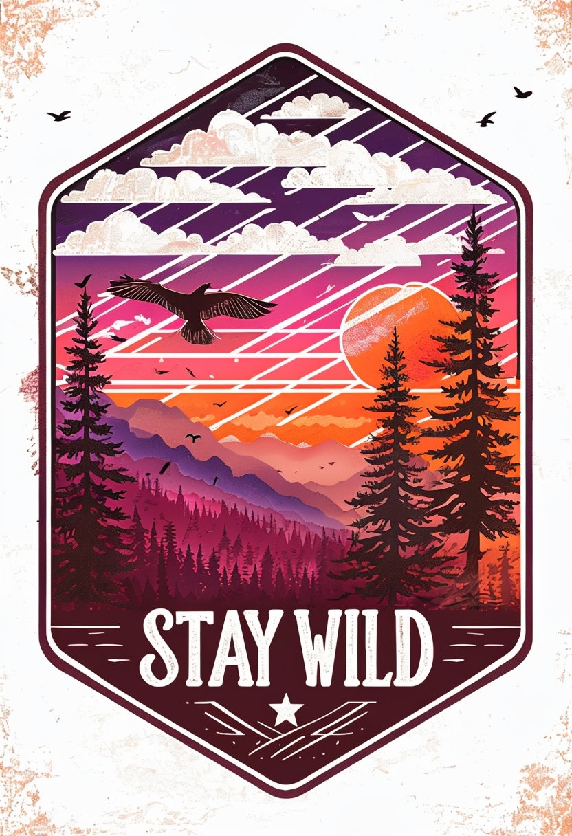 Stay Wild Retro Sunset Landscape Art for Inspiration Poster