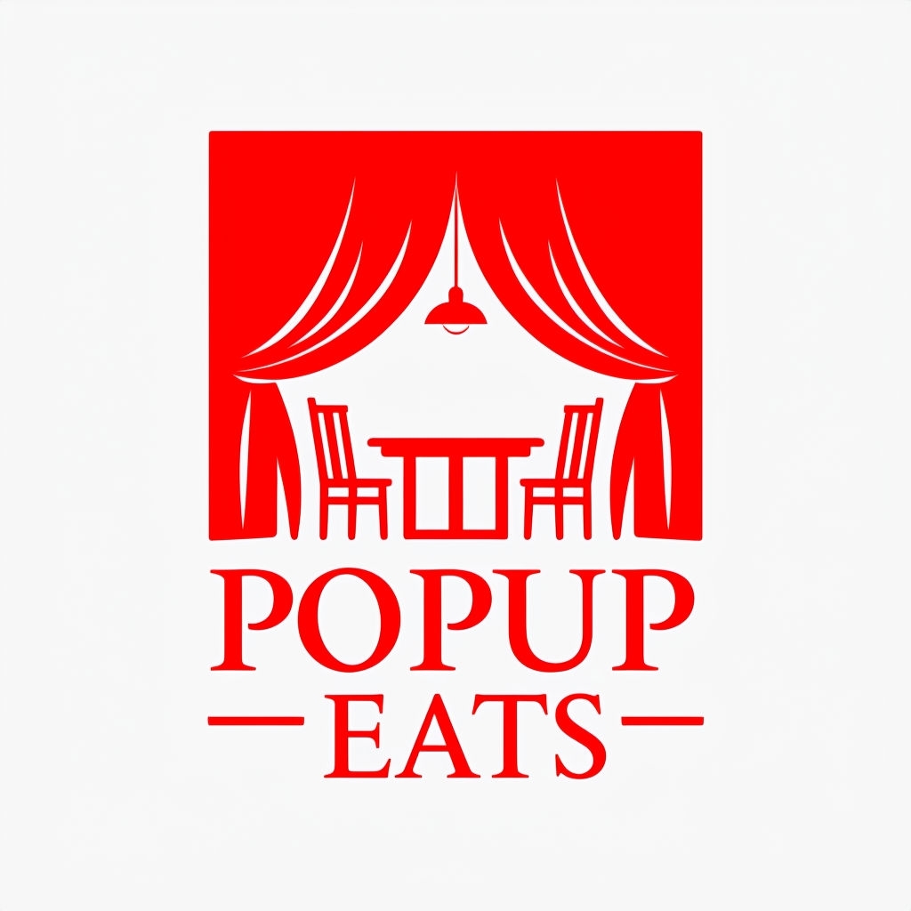 Minimalist Popup Eats Dining Tent Logo on Red Background