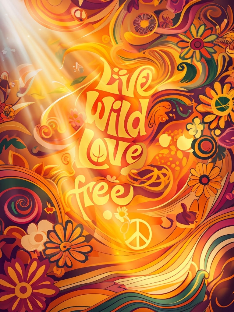 Psychedelic Live Wild Love Free Quote Art with Colorful Patterns Poster