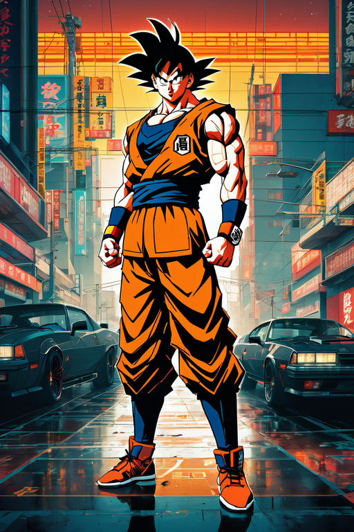 Portrait full body Goku flexing his lean muscles by Pixelor - Playground