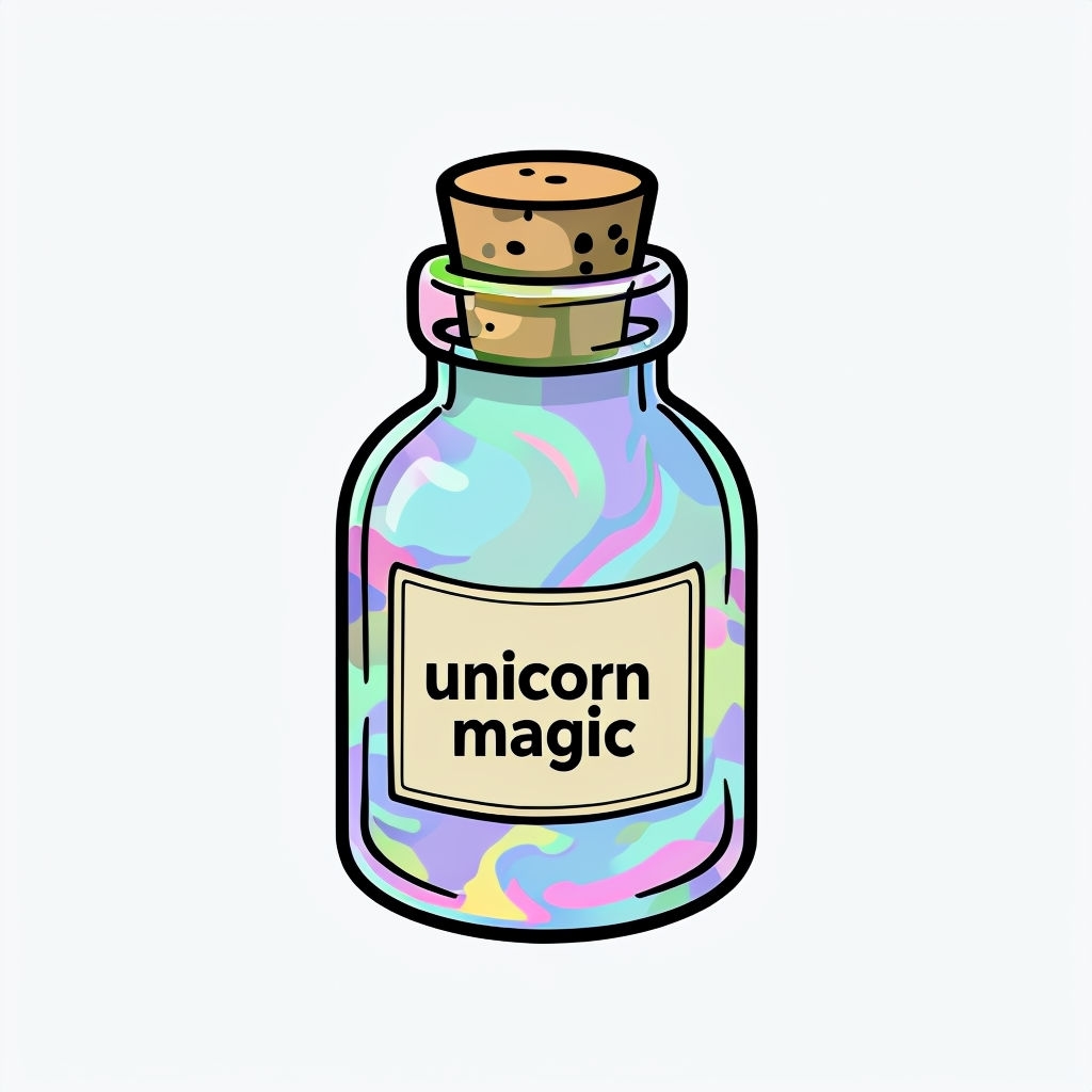 Whimsical Unicorn Magic Potion Bottle Cartoon Sticker