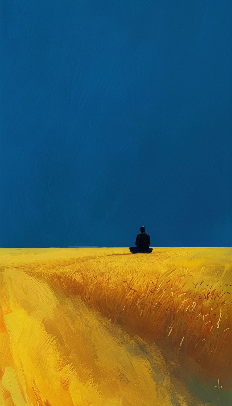 Serene Minimalist Landscape with Silhouetted Figure Mobile Wallpaper