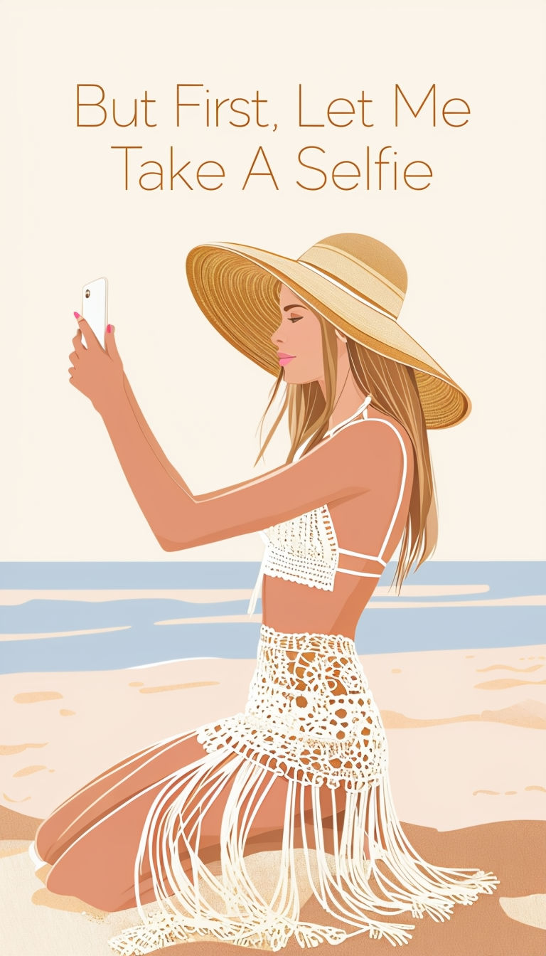 But First, Let Me Take A Selfie Beach Illustration Poster