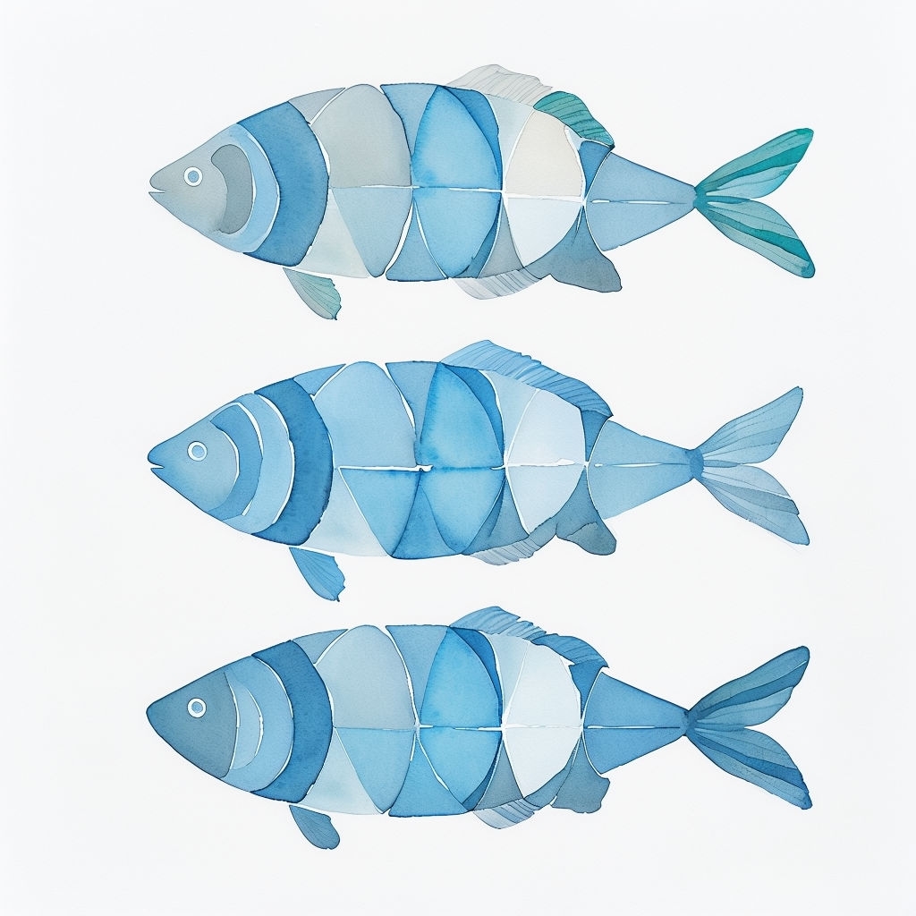 Minimalist Watercolor Fish Silhouettes Design T-Shirt