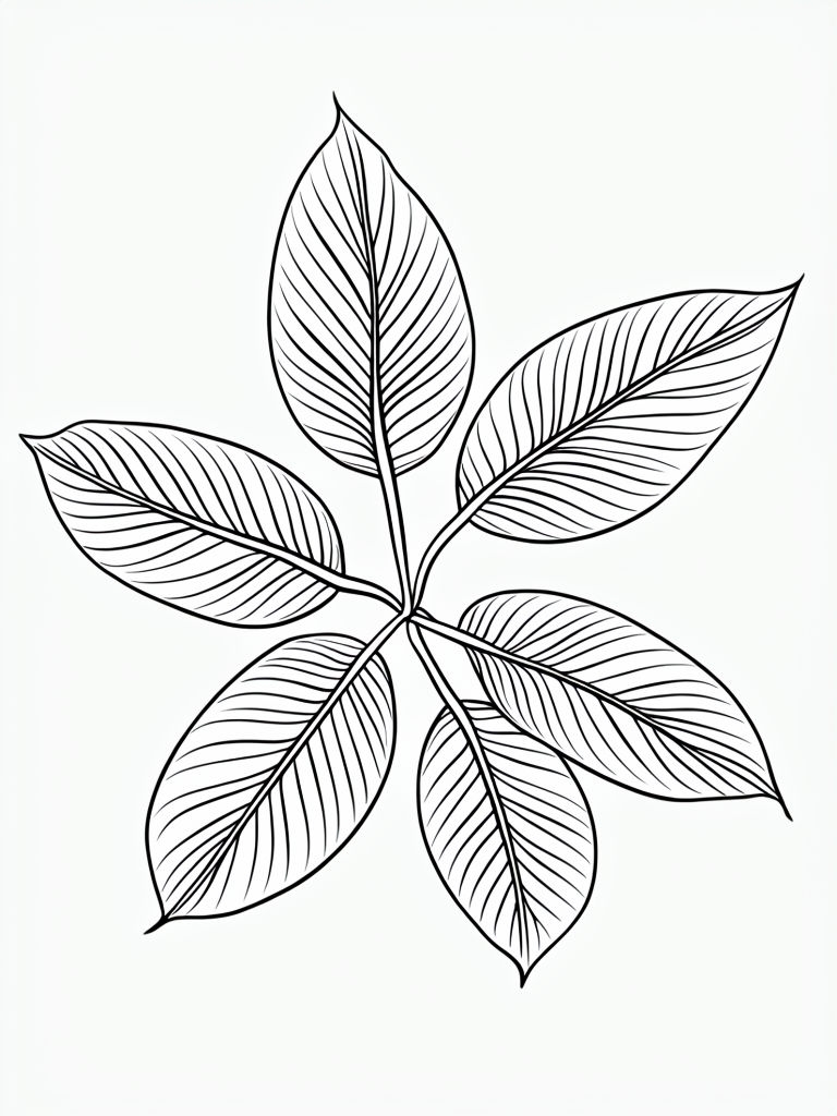 Intricate Black and White Plant Line Drawing for Coloring Book Pages
