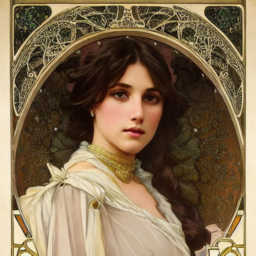 Portrait concept art of brunette in style of alphonse mucha by Ezkite ...