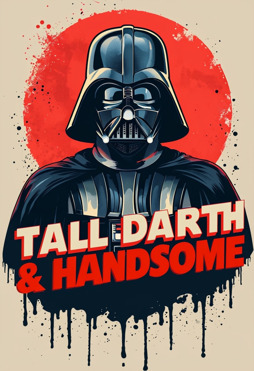 Dramatic Darth Vader Pop Art Poster with Bold Text Design