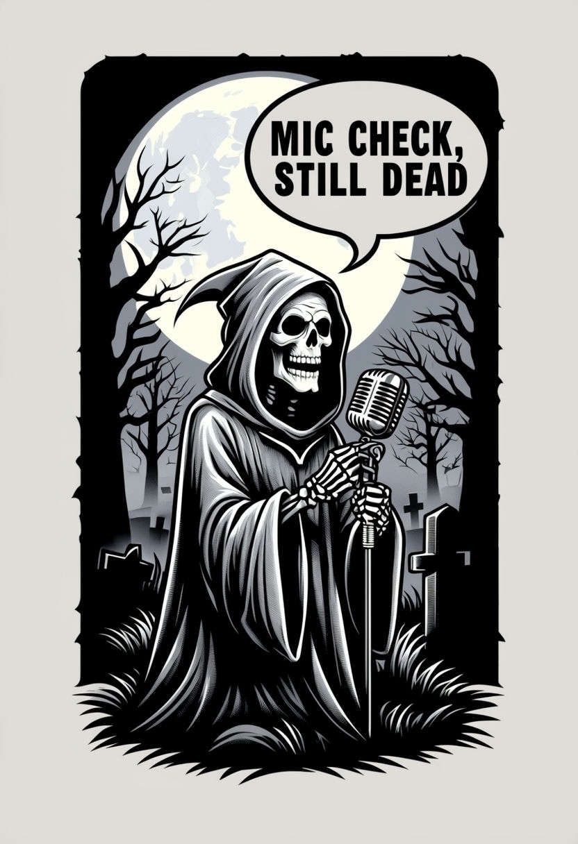 Comical Cartoon Grim Reaper with Microphone Halloween Poster