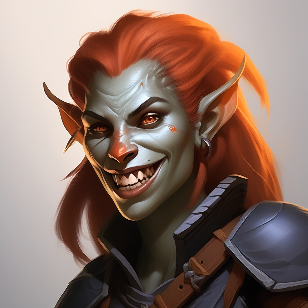 A female DND 5E hobgoblin with orange-hued skin by Traxe SC - Playground