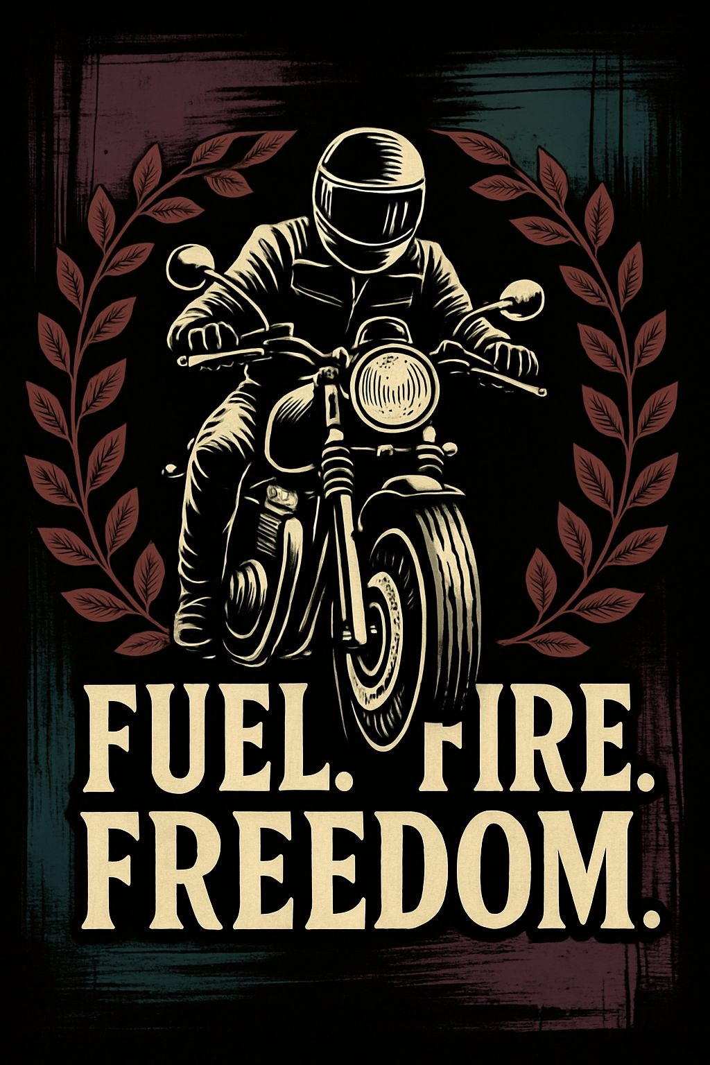Vintage Motorcyclist Illustration with Fuel Fire Freedom T-Shirt