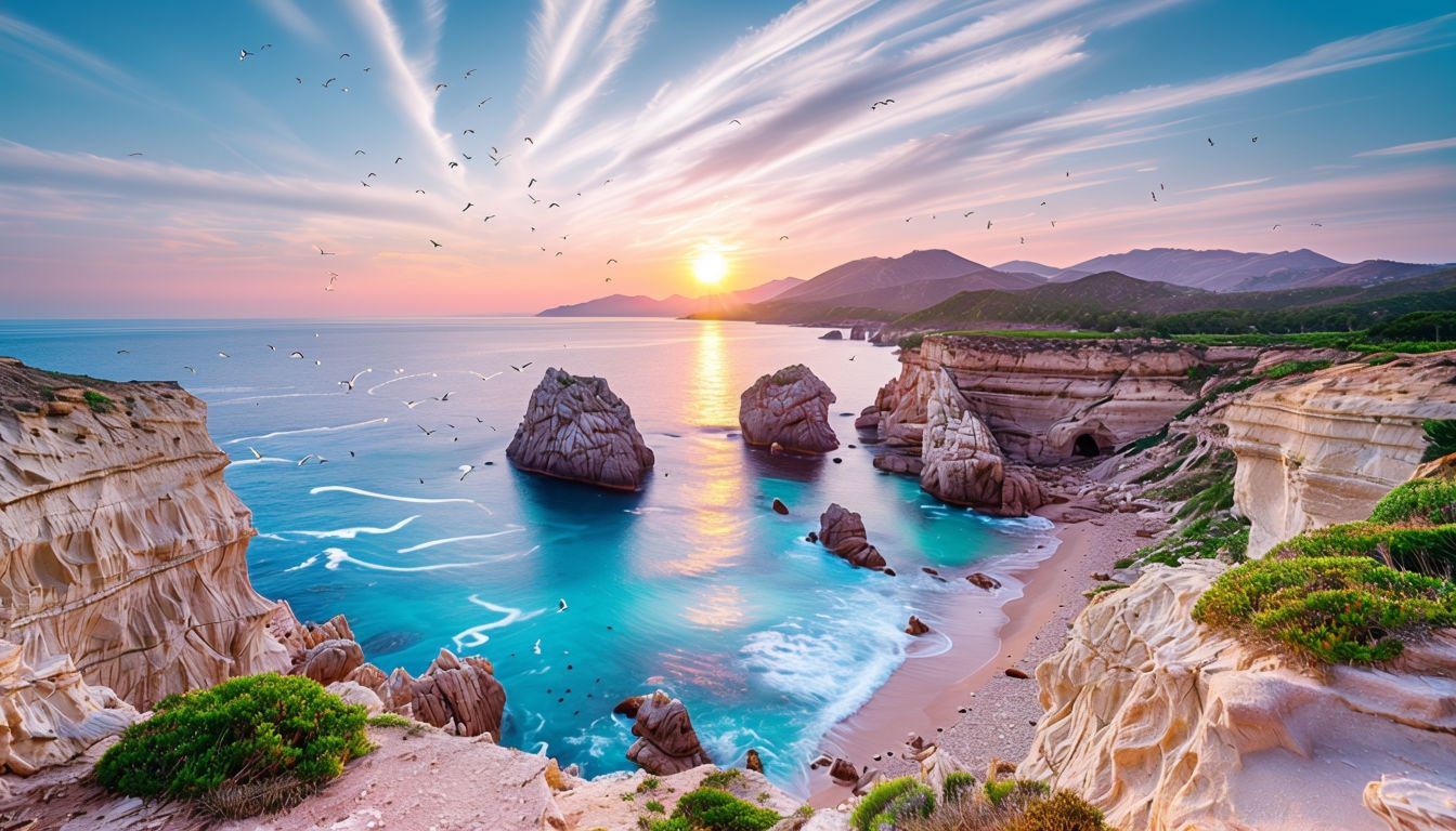 Serene Coastal Sunset Landscape Virtual Background