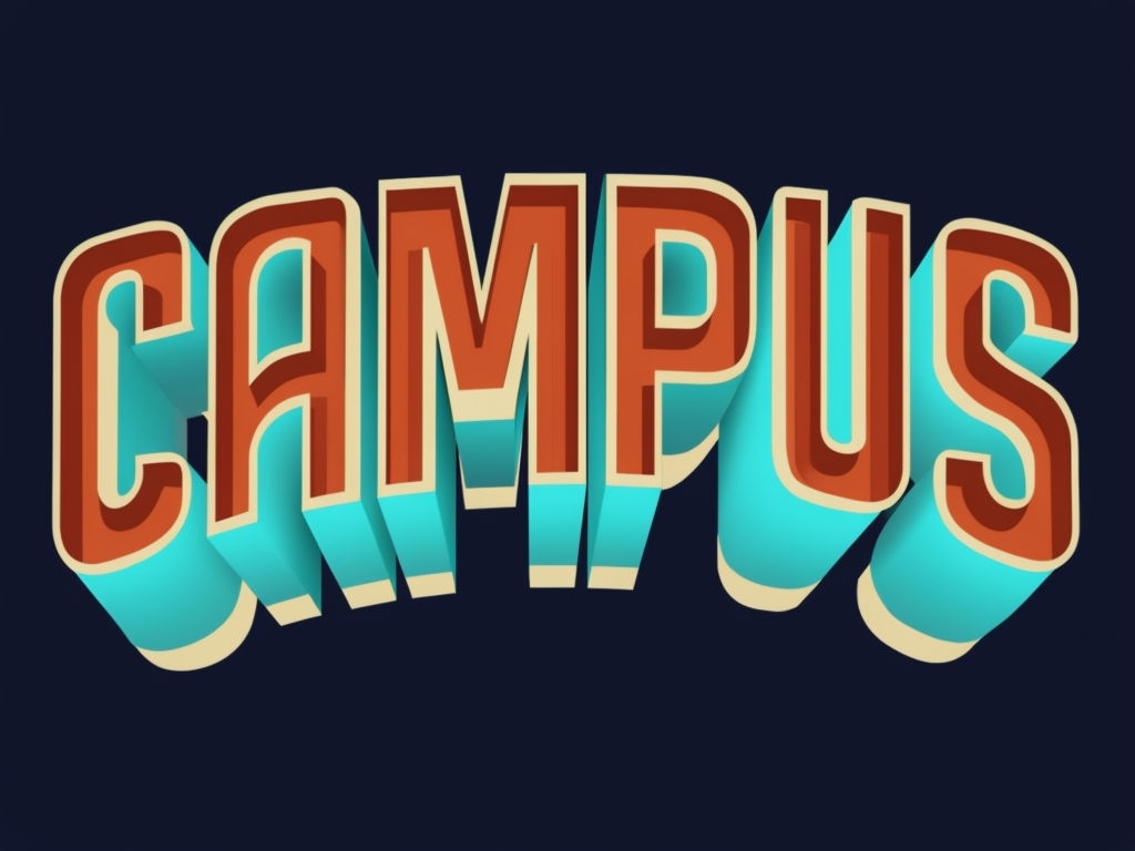 Vibrant 3D Campus Text Design T-Shirt