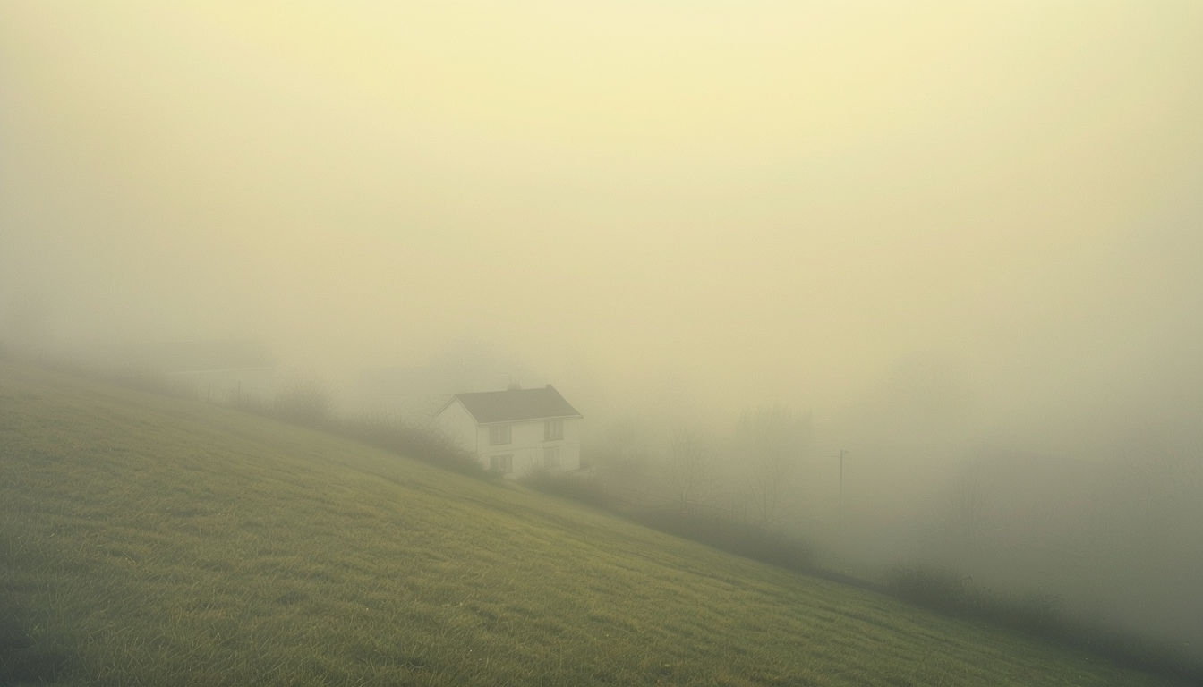 Tranquil Foggy Suburban Landscape Tempera Painting Background