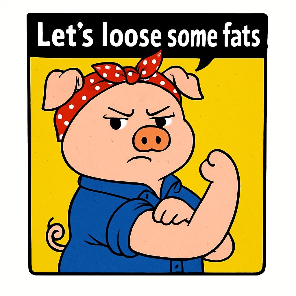 Humorous Cartoon Pig Flexing with Bandana Sticker