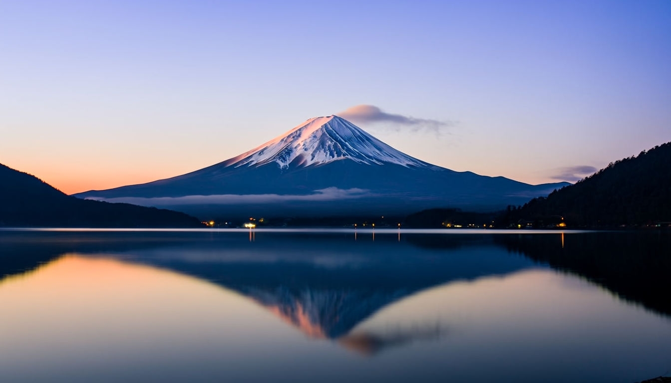 Serene Mount Fuji Dusk Landscape Reflection Virtual Background