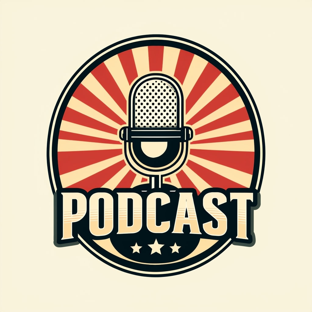 Vintage Retro Podcast Logo Design with Dynamic Sunburst