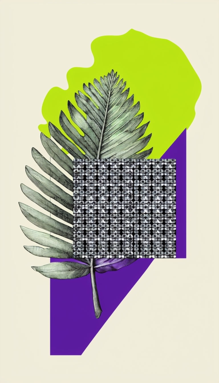 Surreal Leaf Art with Mechanical Pattern Overlay Mobile Wallpaper