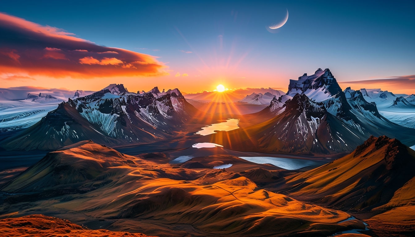 Serene Iceland Sunrise Landscape with Snow-Capped Mountains Virtual Backgrounds