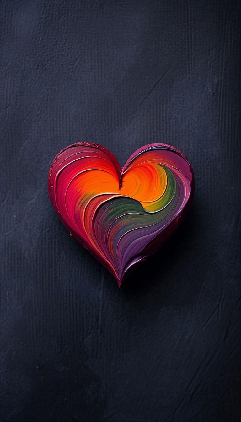 Vibrant Impasto Heart on Textured Dark Background Mobile Wallpaper