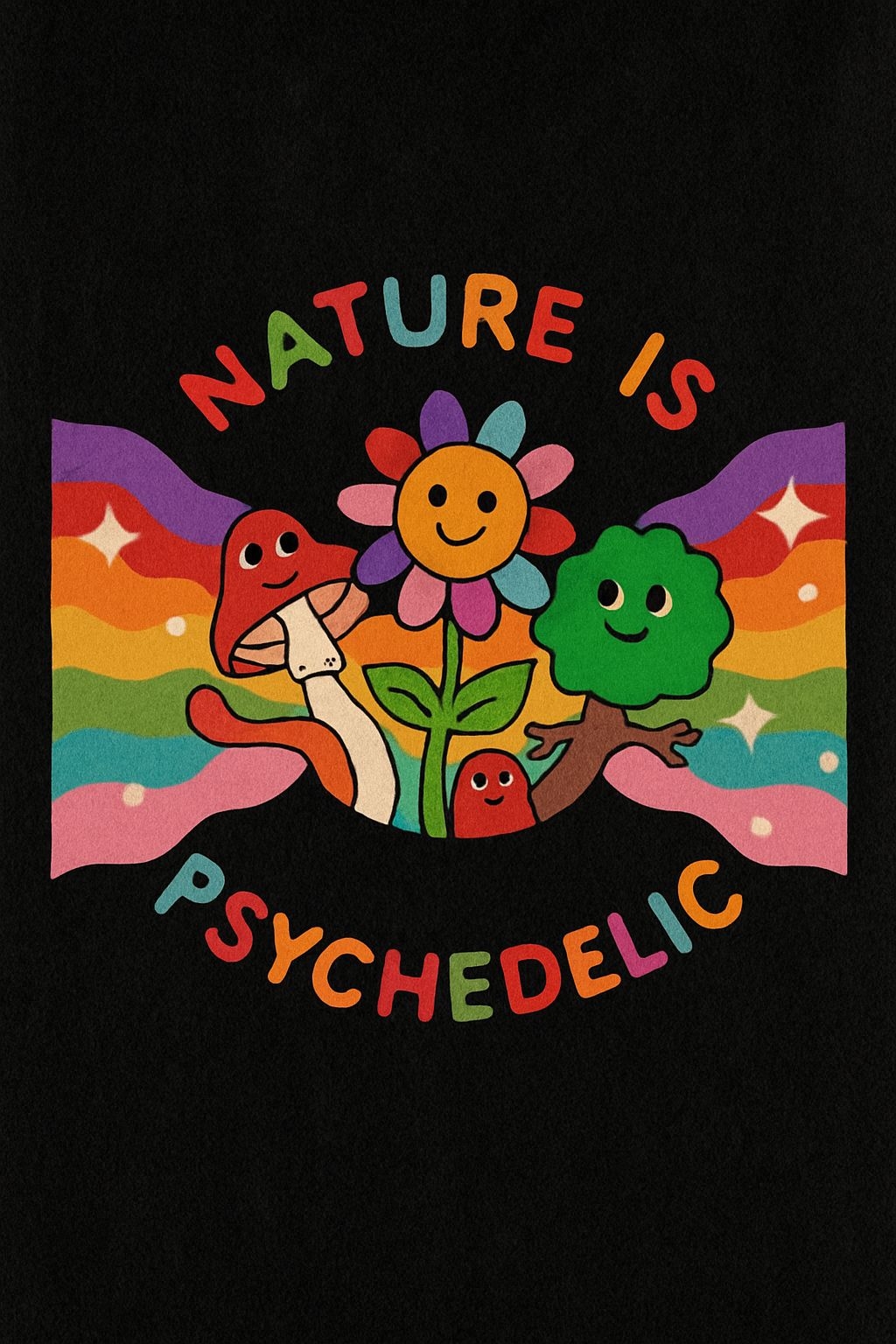 Whimsical Psychedelic Nature Characters T-Shirt
