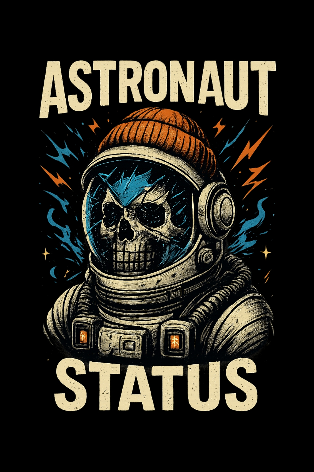 Vintage Astronaut Skull Graphic with Beanie T-Shirt