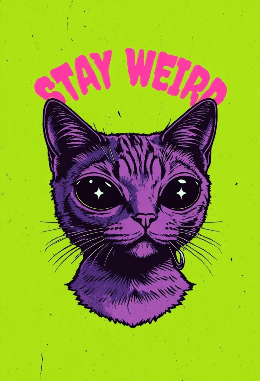 Quirky Alien Cat Portrait with Stay Weird Text T-Shirt