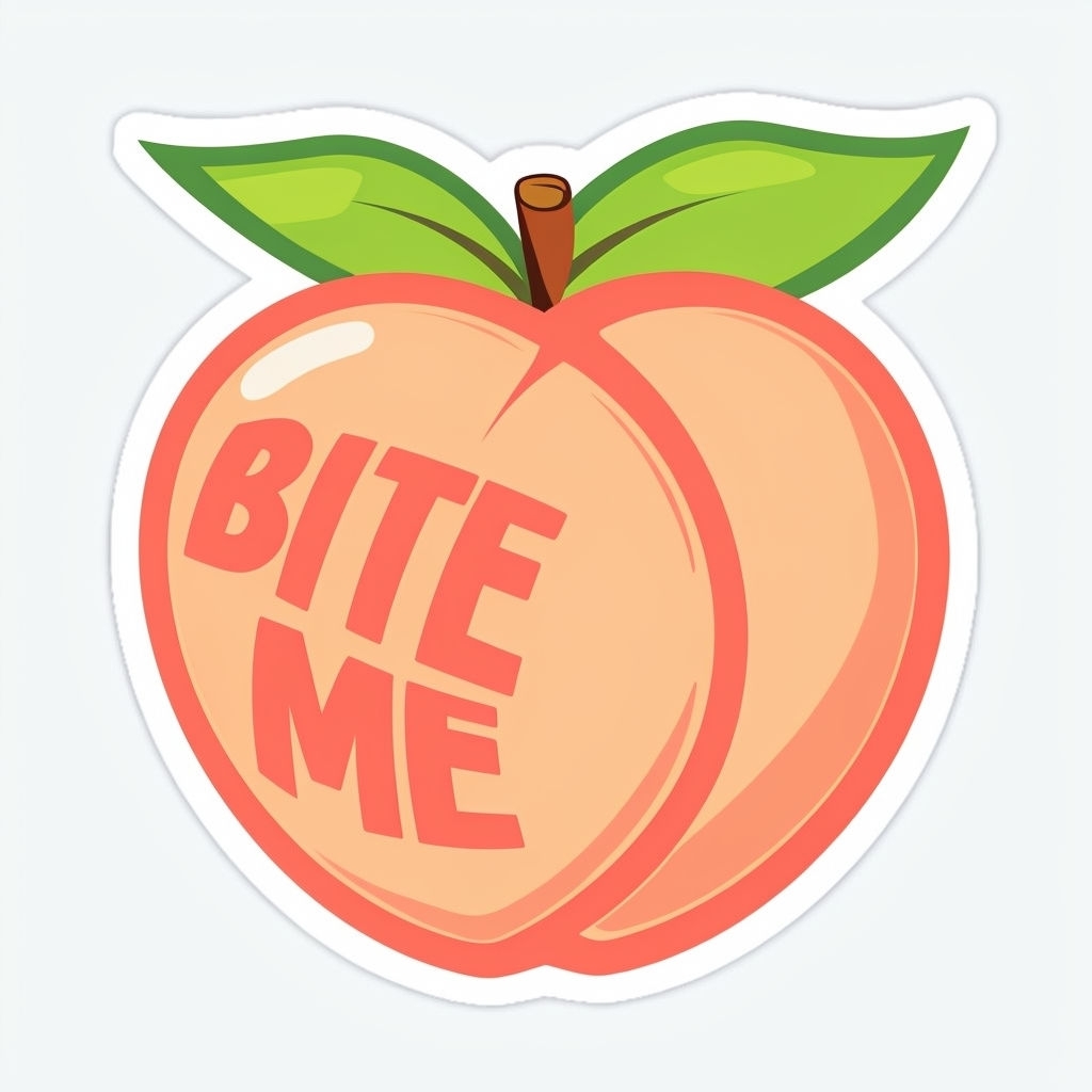 Playful Cartoon Peach with Bite Me Text Sticker