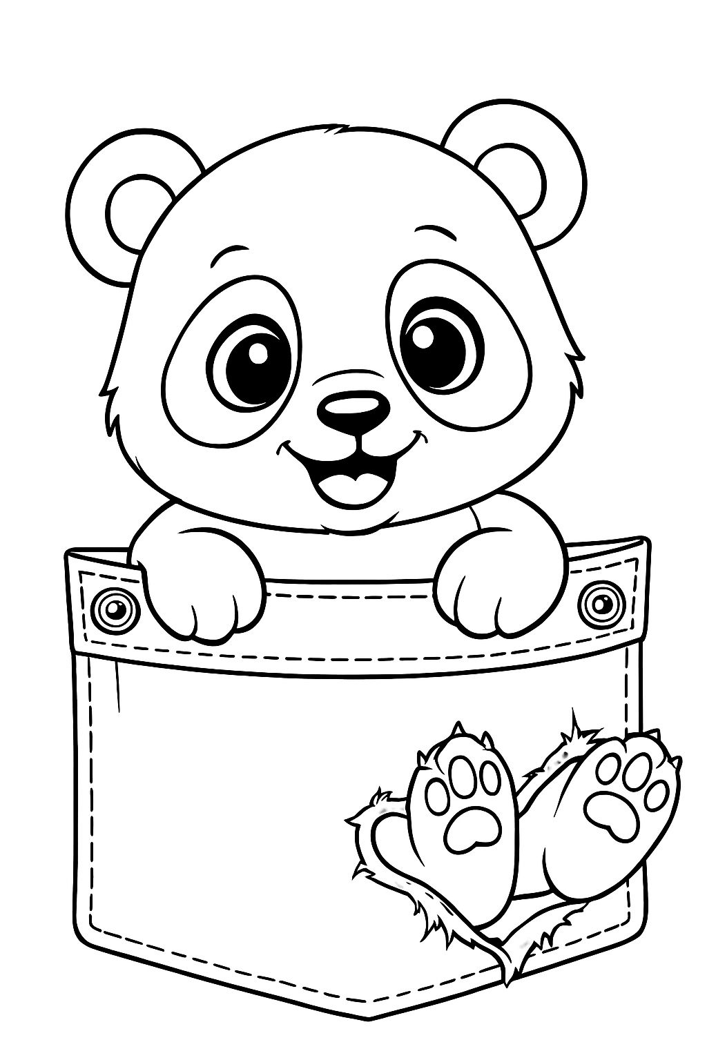 Cute Panda Character in Pocket Cartoon Illustration Coloring Book Pages