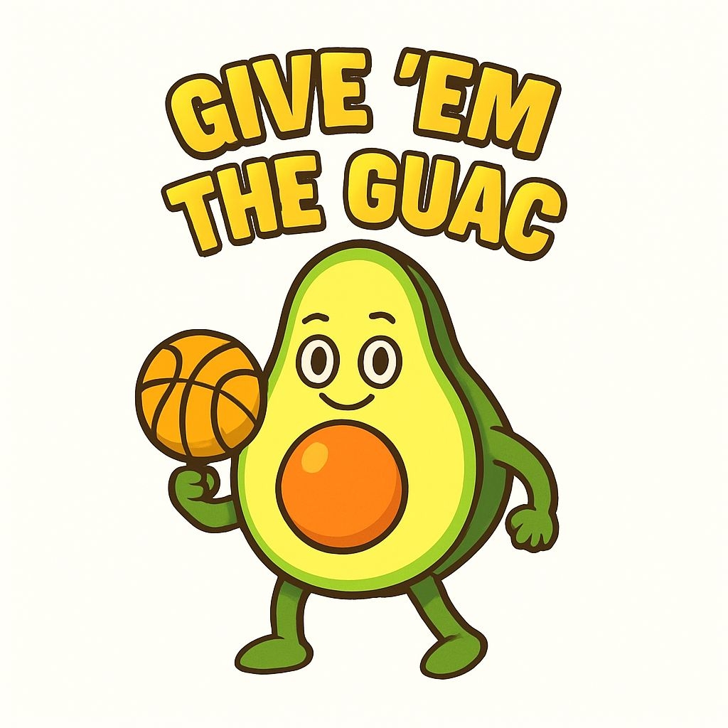 Cheerful Cartoon Avocado Character with Basketball Sticker