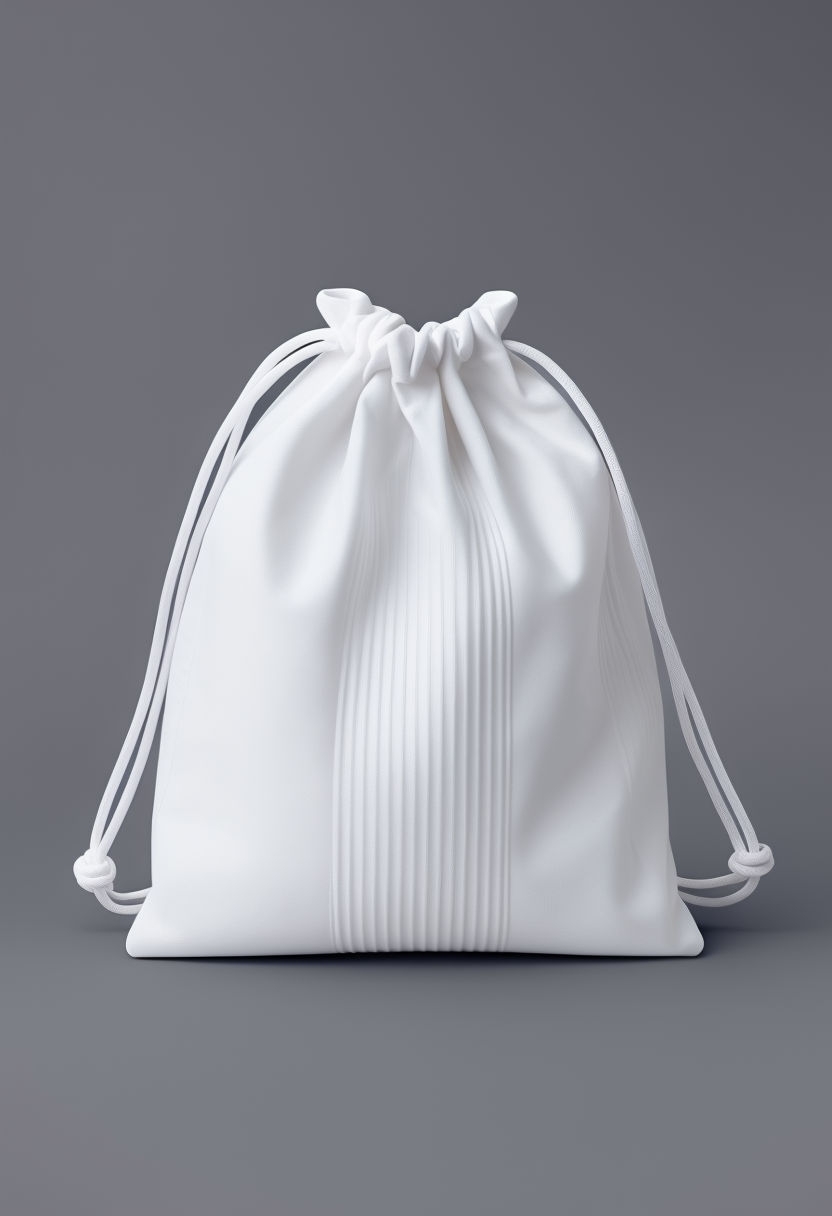 Minimalist White Drawstring Bag on Gray Background Mockup