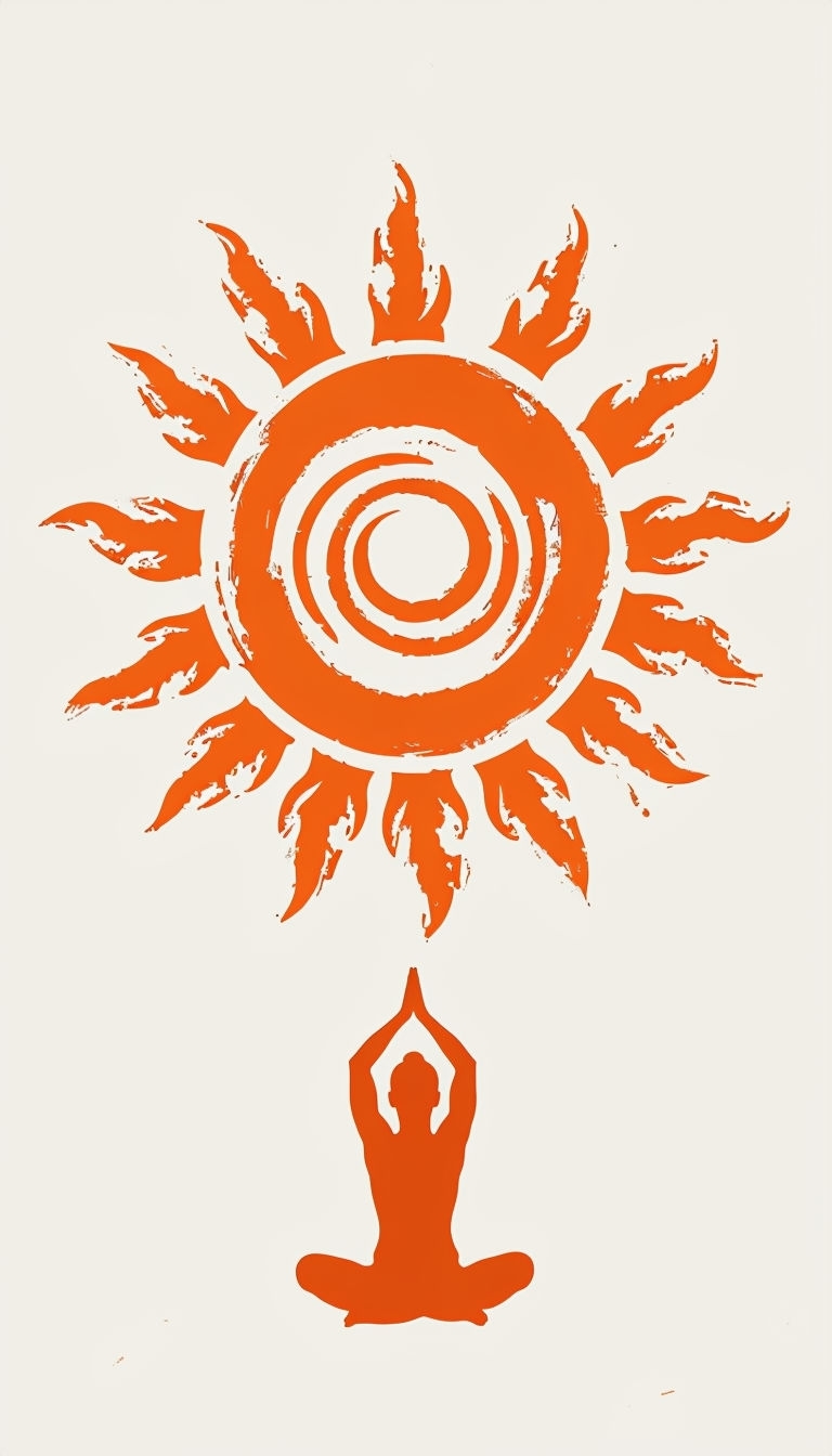 Meditative Yoga Pose with Orange Sun Minimalist T-Shirt