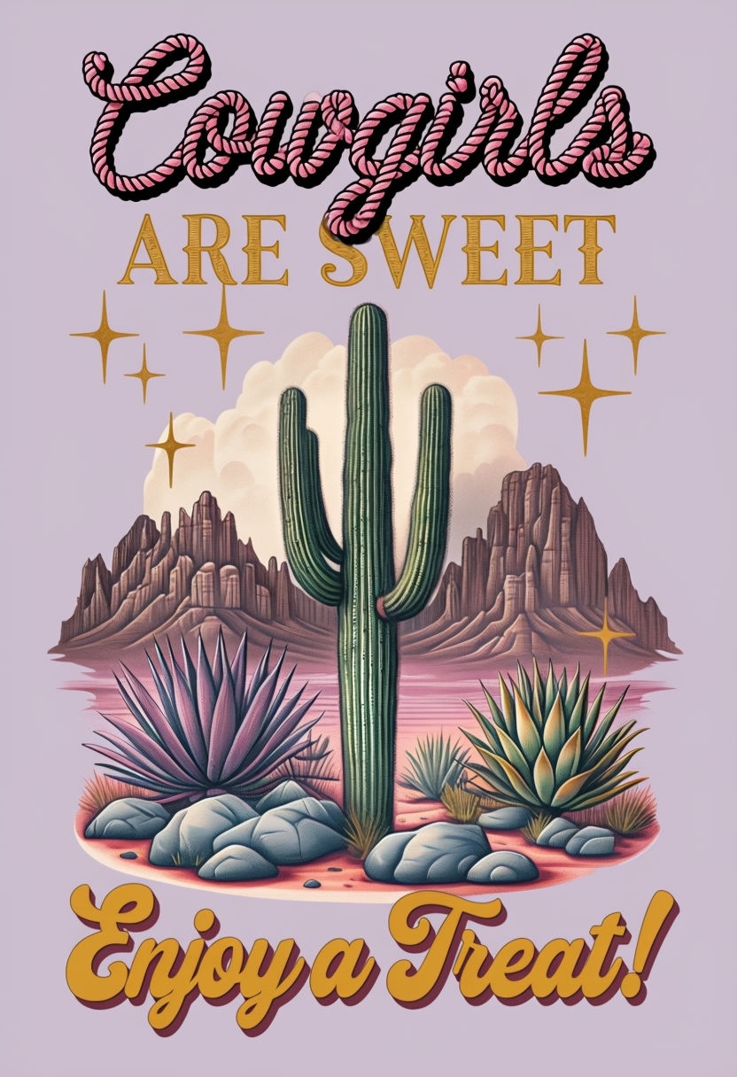 Vintage Western Cowgirls Are Sweet Art with Cactus Scene Event Sign