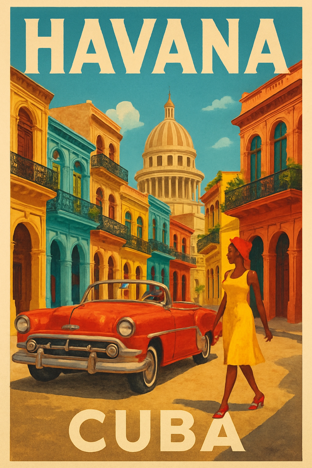 Vintage Havana Travel Poster Featuring Colorful Colonial Charm