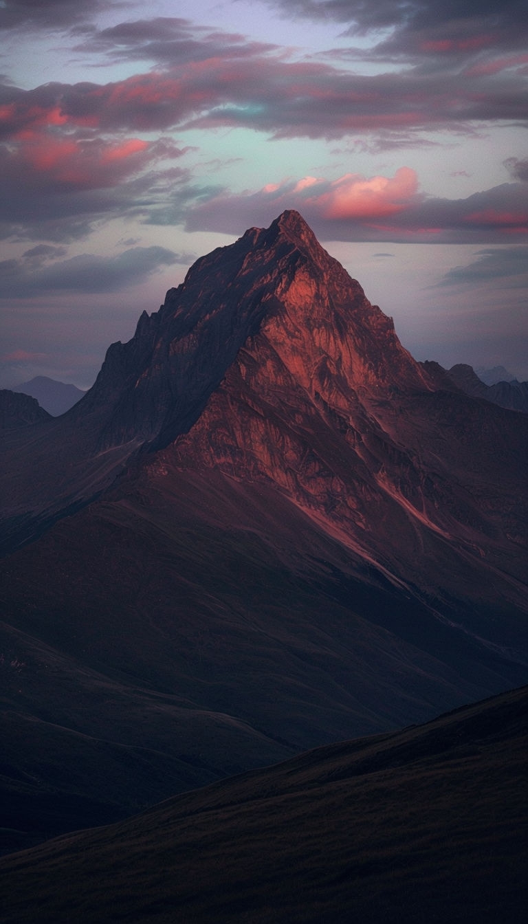 Twilight Mountain Landscape with Reddish-Pink Light Mobile Wallpaper