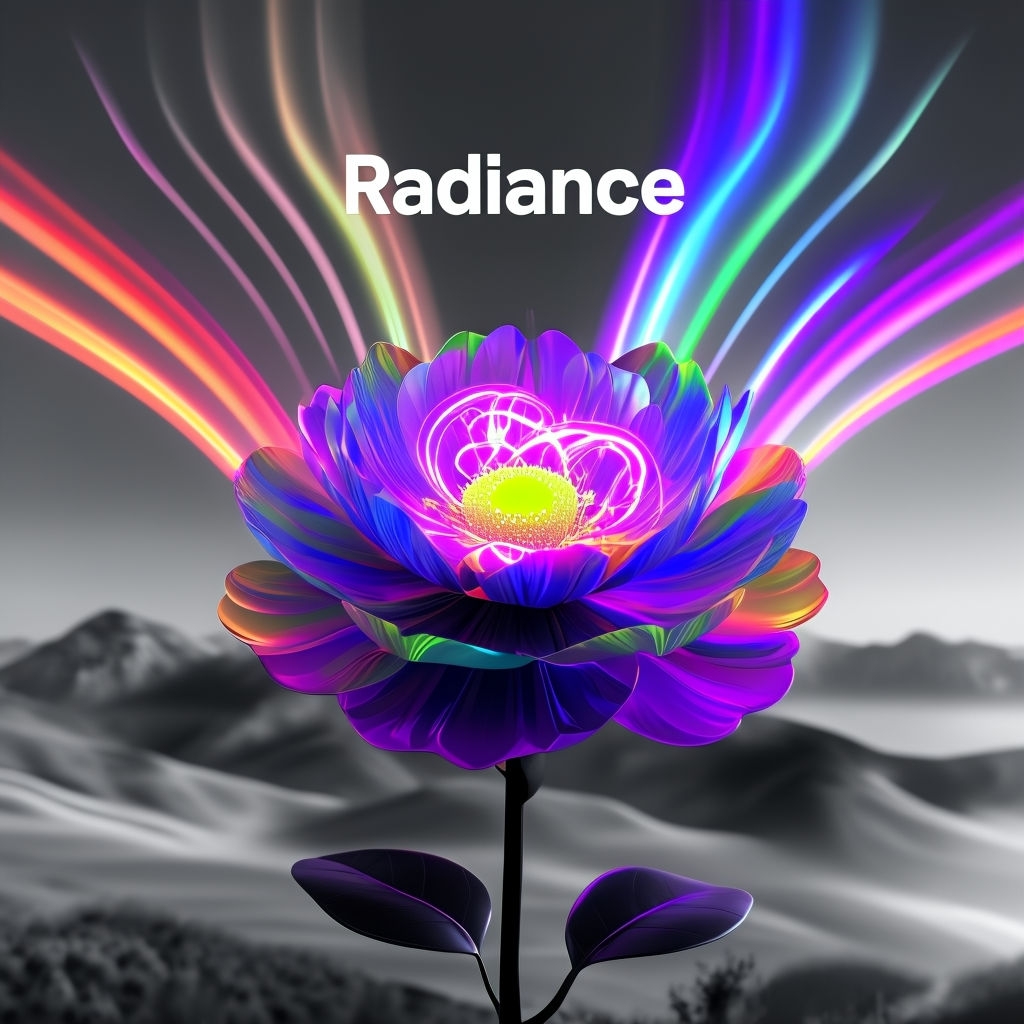 Vibrant Stylized Flower with Radiant Neon Energy Album Cover