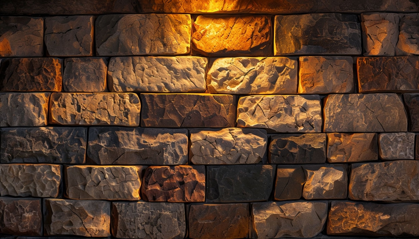 Rustic Stone Wall with Warm Amber Lighting Virtual Background