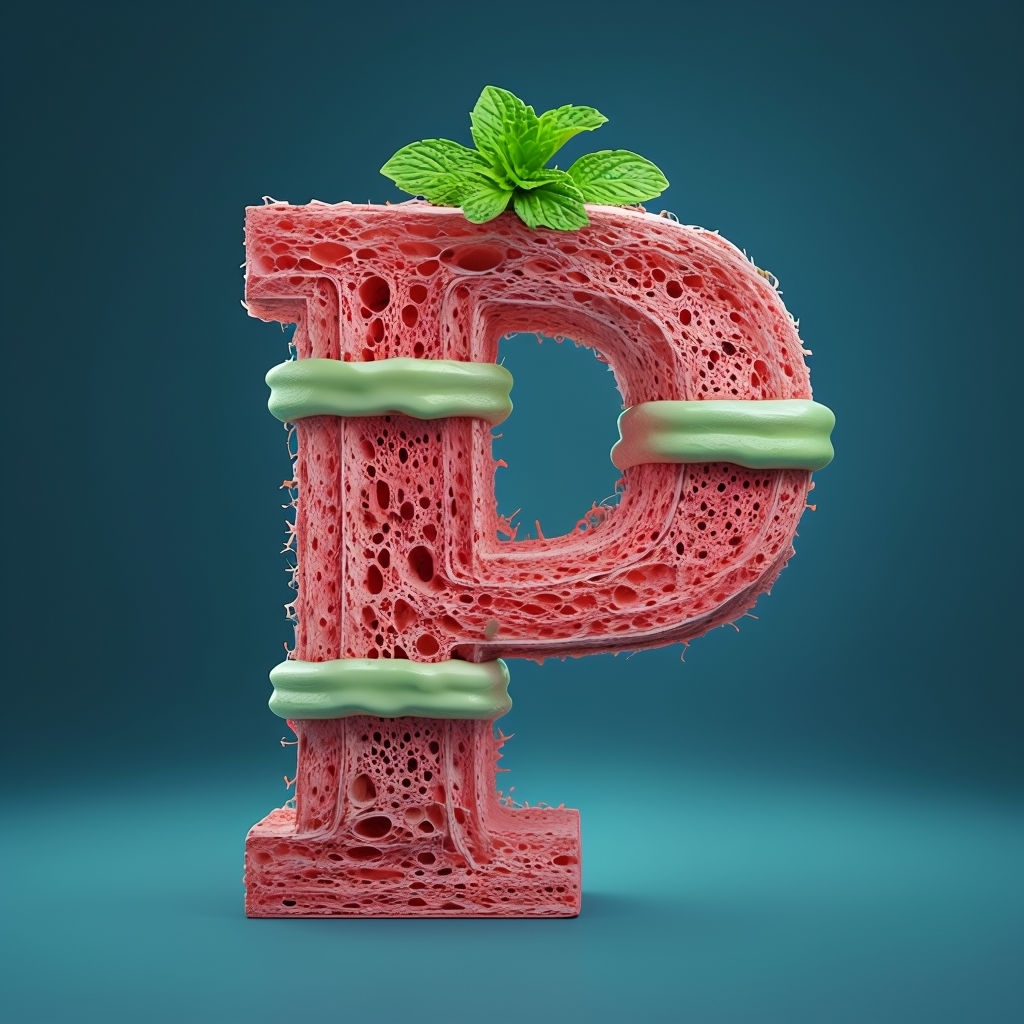 Whimsical Pink Layered P Monogram with Mint Plant Decoration Monogram