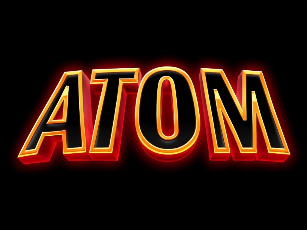 Dynamic 3D Atom Text Effect with Glowing Amber Outline Logo